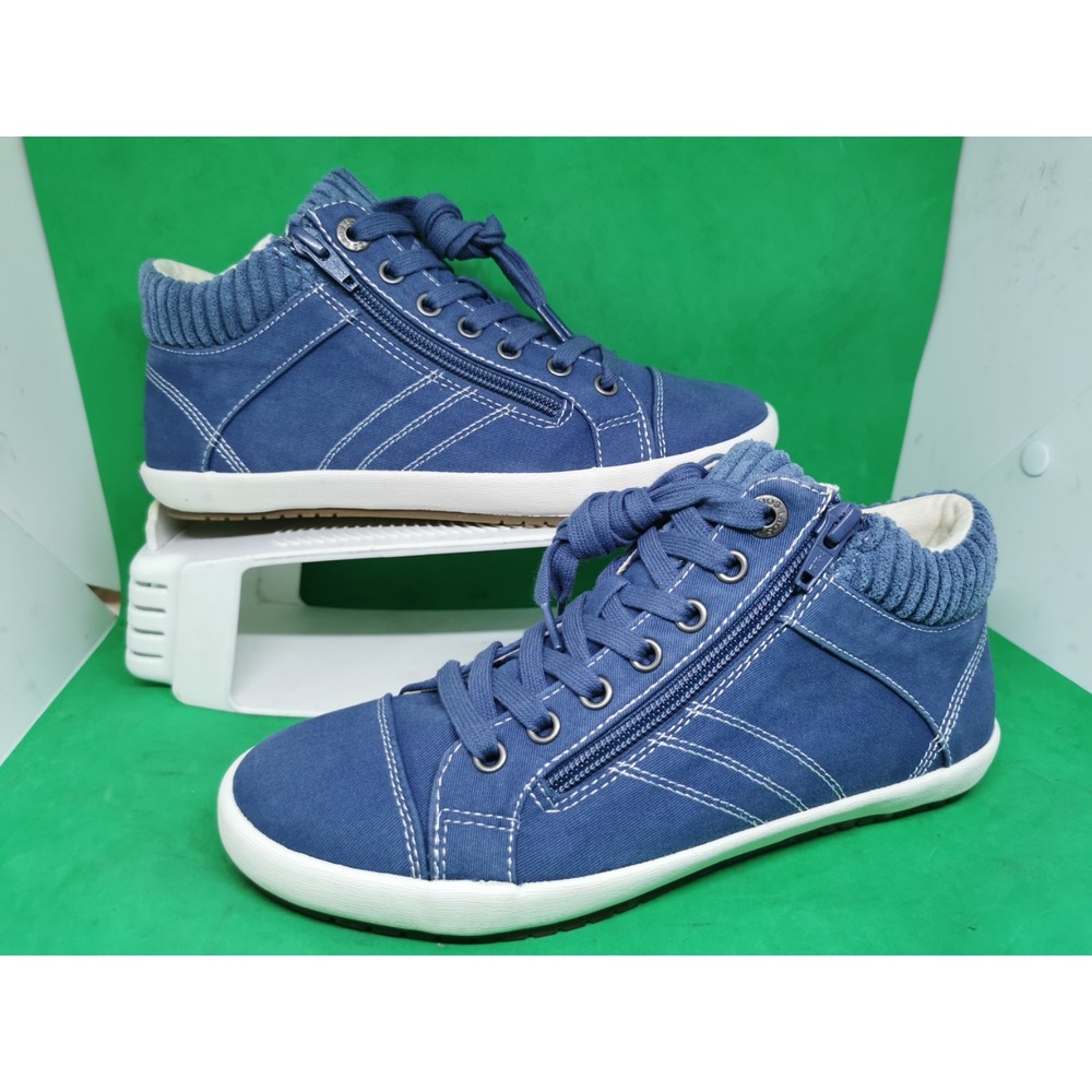 Womens TAOS High Top Blue Canvas Lace Side Zipper Runner Sole Shoes Size 7 New